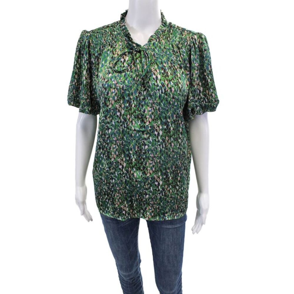 ee:Some Women's Round Neck Tassel Short Sleeves Blouse Green Size S